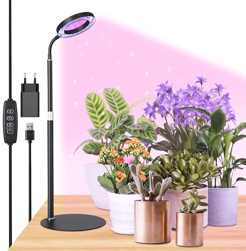 LED-Wachstumslicht für Zimmerpflanzen, Vollspektrum-Wachstumslampe für den Schreibtisch mit automatischem Timer für 3/9/12 Stunden, 10 dimmbare Stufen, höhenverstellbar 13-23,5