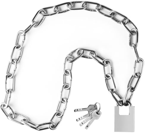 304 Stainless Steel Bike Chain Lock, 5mm x 1m Chain and Padlock | Security Chains with Padlock, Heavy Duty Chain Link for Indoor Outdoor Fence Bicycle Scooter Motorcycle Motorbike Chains Lock