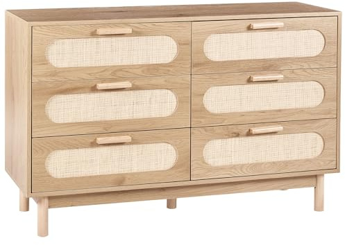 Beliani Kommode mit 6 Schubladen aus Spanplatten mit Rattanfront in Hellbraun Costello