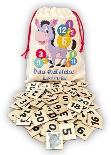 Mutou Das Eselspiel Eckig 2.0 – Volle Zahlen – 121 Teile aus Holz mit Stoffbeutel – Handgefertigtes Familienspiel - Lernspiel - Geschenk - Partyspiel - Gesselschaftsspiel - Reisespiel