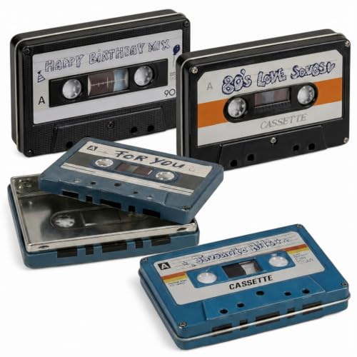 MIJOMA Metall-Aufbewahrungsdosen 4er-Set im Retro-Kassetten-Design – Aufbewahrungsbox ca. 10x6 cm – Vintage Deko Geschenkbox – sortiert – nostalgisches Design für Musikfans