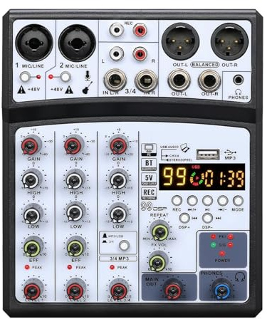 Contrôleur DJ, Mixeur Professionnel 4 Canaux 99DSP, Console De Mixage BT Avec Interface USB, Carte Son 48 V, PC, MP3, DJ, Enregistrement