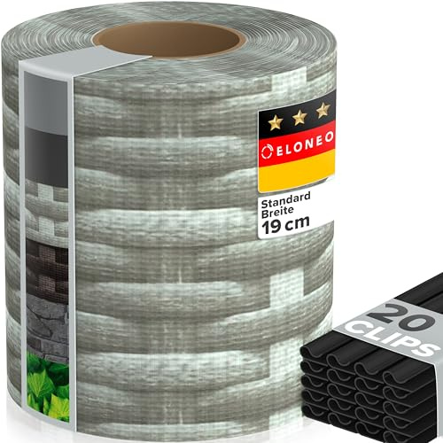 ELONEO PVC Sichtschutzstreifen Doppelstabmattenzaun | 1 Rolle á 35m x 19 cm | Balkon Sichtschutz mit 20 Befestigungsclips | Sichtschutz Zaun wetterfest und extra stabil, Rattan hell