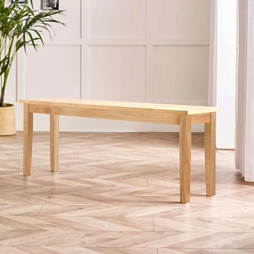 Furniturebox UK Tenby Large Wooden Dining Bench, Warm Stain Finish, Wood Kitchen 3 Seater Stool, Fresh Modern Meets Traditional Farmhouse Dining Furniture