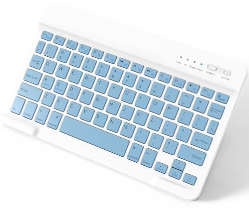 NEWCOO Bluetooth Keyboard, Rechargeable Ultra Slim US Layout Quiet Portable Design, Small Wireless Keyboard for Ipad 10th Generation, IPad Pro/Air/mini, Tablets, for iOS, Windows, Android, Light Blue