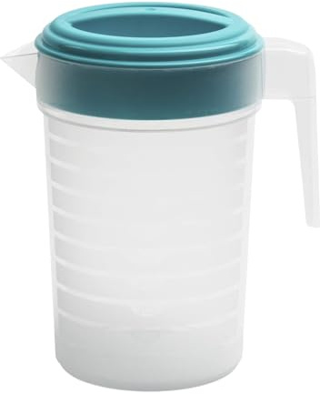 Carafe ronde en plastique avec couvercle doseur, sans BPA, 1 et 2 litres, passe au lave-vaisselle (bleu, 1 litre)