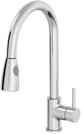 Sauber® Baden Kitchen Sink Mixer Tap, Chrome | Pull Out Dual Spray Head, 180 Degree Swivel Spout, Brass Body, Single Lever, Modern Round