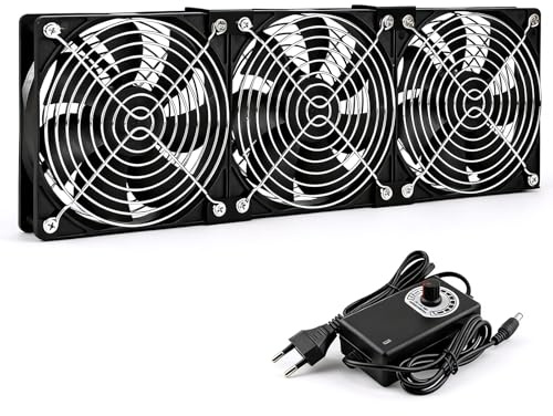 Ventilateur, Ventilateurs de Boîtier 120 mm 230 V avec Prise Secteur et Variateur de Vitesse Ventilo pour PC 3 000 tr/min pour Serveurs Ordinateurs et Refroidissement de Fenêtres (3, Noir)