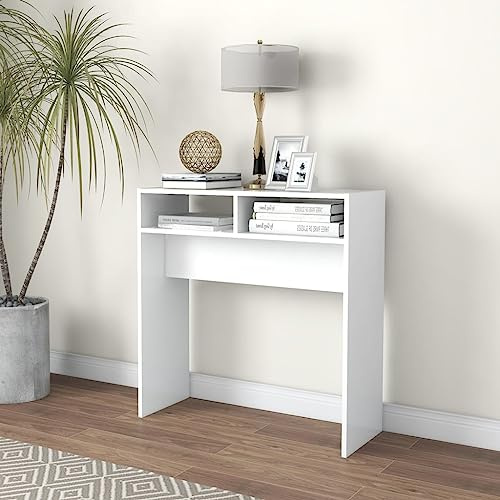 RuiNingRN Table console blanche en bois 78 x 30 x 80 cm Table d'appoint pour couloir, salon, bureau, table de rangement avec espace de rangement et étagère, compacte, peu encombrante, polyvalente