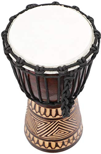 GURU SHOP Holztrommel, Percussion Rhythmus Klang Instrument, (Djembe) mit Schnitzereien in Verschiedenen Größen, Größe: 65 cm, Musikinstrumente