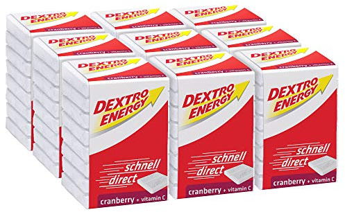 Dextro Energy Traubenzucker mit Cranberry Geschmack | 9 Packungen (9 x 46g) mit je 8 Traubenzucker Würfel | Dextro Würfel im Vorratspack