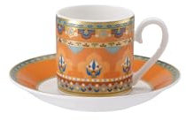 Villeroy & Boch Samarkand Mandarin Espressotasse mit Untertasse, 50 ml, Espresso-Set für 1 Person mit orientalischem Dekor, Premium Bone Porcelain, Mehrfarbig/Orange