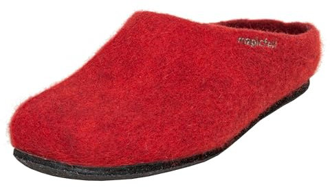 Magicfelt Filzpantoffeln 709 aus Mulesing-freier Merino-Schurwolle – Handgefertigte & anatomisch geformte Hausschuhe für Damen & Herren Größe EU 36-50 – Filzclogs mit Filz-Latex-Sohle Rubin, 36