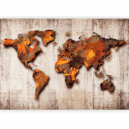 Papier peint murando panoramique Carte du monde 350x256 cm - Revêtement mural décoration salon - Design moderne - Marron beige - Cartes du monde des continents en béton marron k-A-0033-a-c