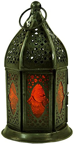 GURU SHOP Orientalische Metall/Glas Laterne in Marrokanischem Design, Windlicht, Orange, Farbe: Orange, 18x7x7 cm, Orientalische Laternen