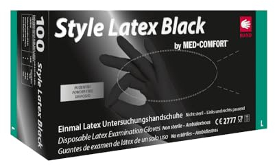 AMPri Latexhandschuhe, schwarz, 100 Stück/Box, Größe L, puderfrei, Style Latex Black: Latex Einweghandschuhe in den Größen XS, S, M, L, XL