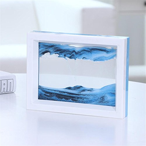PROW® Dynamique 3D Naturel Paysage Flowing Sand Picture Art Double Face Double Couleur Déménagement de Sand Picture Écoulement Photo Sablier (Bleu Blanc)