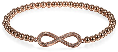 JewelryWe Unendlichkeitszeichen Armband Damen Perlenarmband: Elegant Zirkonia Infinity Unendlichkeit Ewige Liebe Zeichen Kugel Perlen Armkette Armreif Geschenk für Frauen Mädchen Rosegold