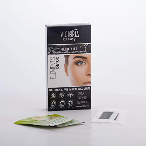 Victoria Beauty – Detox vaxremsor för ansikte och bikini, kallvaxremsor med aktivt kol, vaxremsor för kvinnor, vaxhårborttagning, hårborttagningsvax (1 x 20 st.)
