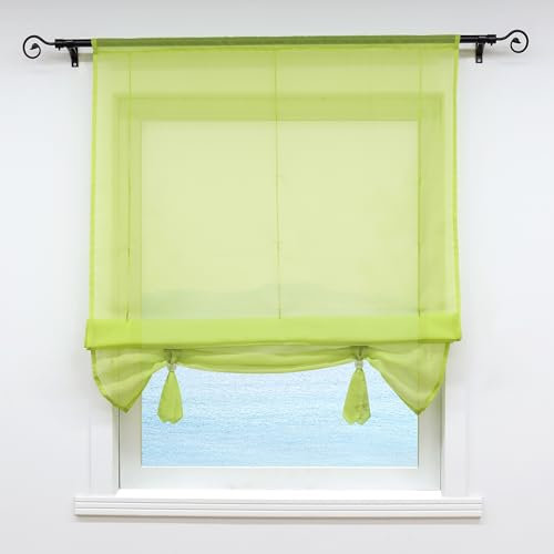ESLIR Raffrollo Wohnzimmer Raffgardine Tunnelzug Gardinen Küche Transparent Bändchenrollo Vorhänge Modern Voile Grün BxH 80x155cm 1 Stück