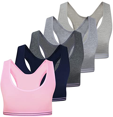 LOREZA ® 5 Mädchen Bustier aus Baumwolle X-Rücken Sport BH (140-146, Modell 1-5 STÜCK)