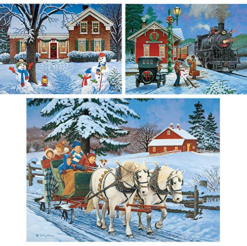 Bits and Pieces - Vorteilsset mit drei (3) 1000-teiligen Puzzles für Erwachsene – jedes Puzzle misst 50,8 x 68,6 cm – 1000 Stück klassische Winterurlaubspuzzles von Künstler John Sloane