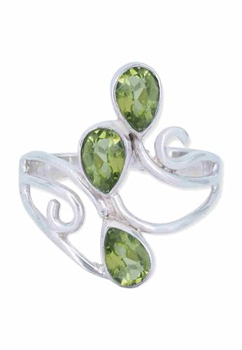 mantraroma Damen Ring Silber mit Stein Peridot Edelstein grün ausgefallen verspielt