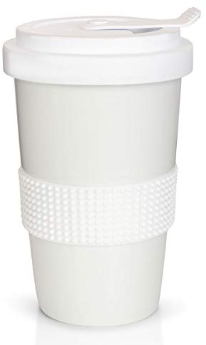 Mahlwerck Kaffeebecher to go, Porzellan Coffee-to-go Becher mit auslaufsicherem Deckel, Weiß, 400 ml