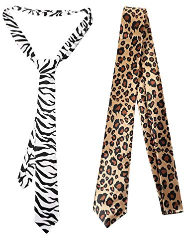 Amosfun Herren Krawatten Anzugzubehör Zebra-Leopardenmuster Krawatte Slim Neck Tie für Hochzeit Geburtstag Unisex Party Zubehör 2 Stück