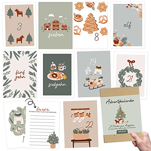 Papierdrachen Karten-Adventskalender 2024 zum Verschenken für die Schwester/Beste Freundin | 24 Postkarten zum Gestalten | Geschenkidee in der Vorweihnachtszeit| mit liebevollen Motiven zum Aufhängen