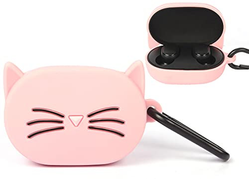 MI-KOU Silicio Custodie Protettiva Compatibile con gli auricolari Xiaomi Mi Redmi Airdots 2/2S(2021)/Airdots TWS(2019),Custodia protettiva antiurto,Simpatico Cartone animato gatta-Rosa