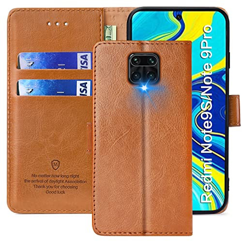 FMPCUON Custodia protettiva per Xiaomi Redmi Note 9S/Note 9 Pro/Note 9 Pro Max/Poco M2 [Funzione supporto] [Chiusura magnetica] Custodia a libro in pelle per marrone