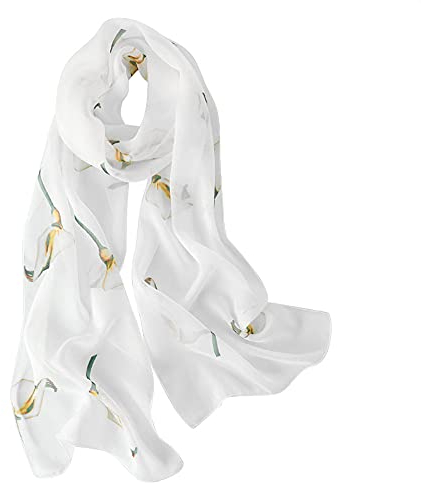 G-LIKE Damen Seidenschal Sommer Halstuch – Chinesische Luxuriöse 100% Echte Maulbeerseide Naturfaser Seidentuch Frühling Herbst Leichte Lange Schals Sonnenschutz Kopftuch – 180 x 30 cm (Kalla)