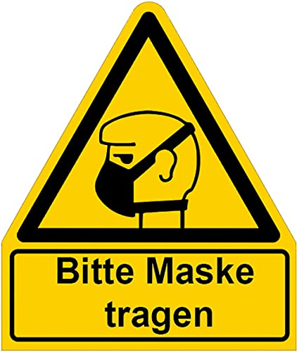 Aufkleber Warnaufkleber Bitte Maske tragen Warnung Warnschild Folie signalgelb ähnl. ISO 7010 | Größen wählbar Made in Germany, Größe: 105x123 mm
