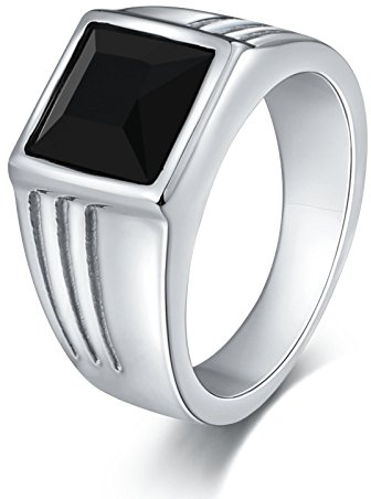 Beydodo Edelstahl Ring mit Stein Herren Gothic, Männer Ring Personalisiert Silber Quadrat Schwarz Zirkonia Breite 10MM Gr.54 (17.2)