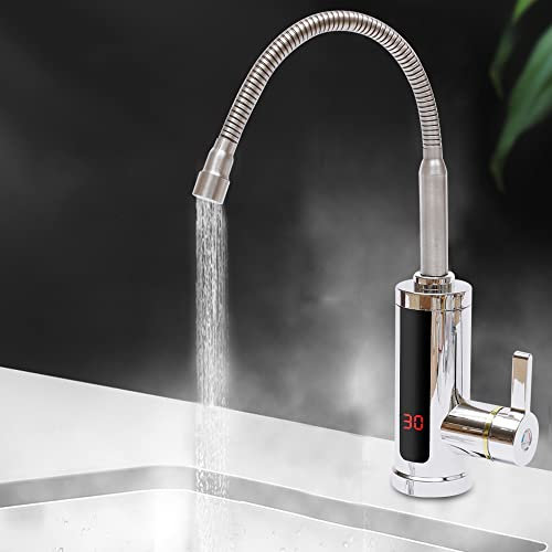 Robinet d'eau chaude électrique avec chauffe-eau instantané en acier inoxydable 6 x 41 x 16,5 cm Rotatif à 360° Robinet de cuisine avec tuyau de sortie flexible Affichage numérique LED