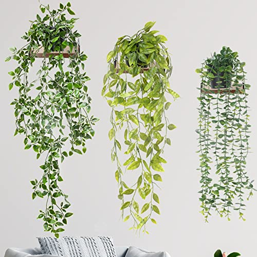 Cymax 3pcs Plantes Artificielles Suspendues Guirlande Vigne avec Pots,Intérieure Extérieure Vigne Plantes Tombante Décoration pour fête de Mariage, Jardin,Balcon ou décoration Murale