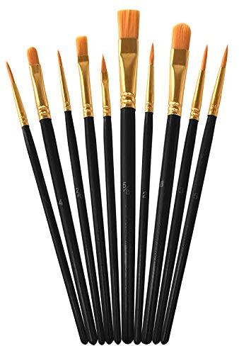 10 Pack Nylon Hair Paint Brushes Set for Acrylic, Watercolor and Oil Painting - Black Craft Brushes