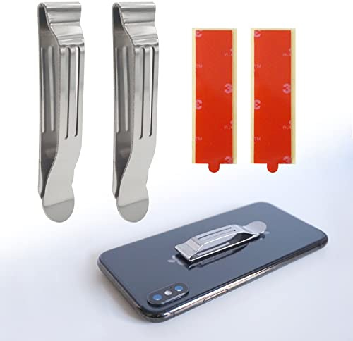 BORING PRODUCT Attachable Pocket Clip 2 Pack for Smartphones GPS Walkie-Talkie Hip Clip Phone Clip for Belt Holster Stainless Steel Adhesive Accessories