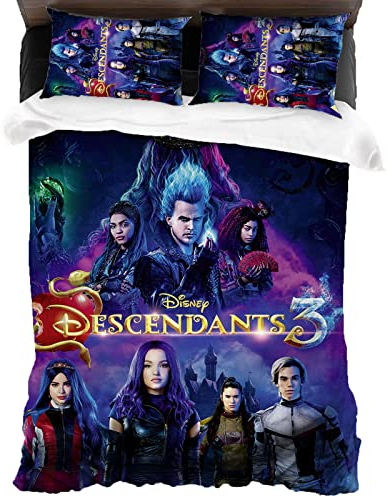 ANSSON Descendants Bettwäsche-Sets,Evie Kinder Bettbezug +2 Kissenbezug,Schlafzimmer dekorative Mikrofaser Bettwäsche Einzelbett 3-teilig (Single 135x200, Descendants4)