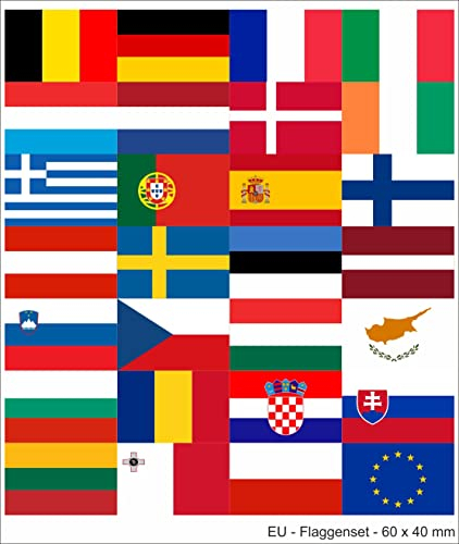 Nation Europäischen Union 28 Sticker EU Alle Länderflaggen Aufkleber Europa (60 x 40 mm)