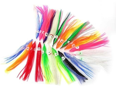 Weiche Angelköder, 20 Stück Wiederverwendbar PVC Octopus Tintenfisch Rock Angelköder Röcke Salzwasser Trolling Angelköder Süßwasser Schleppköder Tintenfisch mehrfarbige Kunststoff Köder Angelzubehör