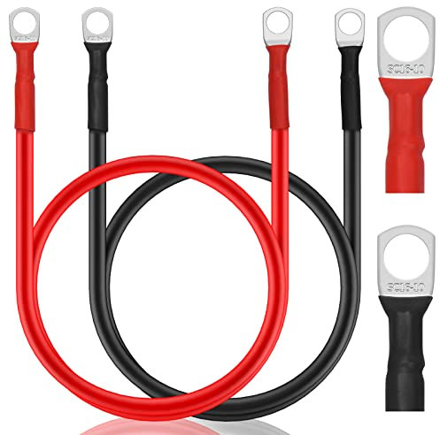 Elecoutek 2 Pcs Battery Cables, 100cm 12v Leads 5 AWG 16mm² Red & Black Battery Inverter Cables with M10 Terminals, Copper Jump Leads for Car, Auto, Truck, Motorcycle, Solar, Marine
