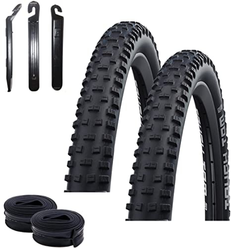 2 x Schwalbe Tough Tom K-Guard Fahrradreifen Pannenschutz Fahrrad Mantel Decke 54-559 (26 x 2,10) + 2 Schwalbe DV13 Schläuche inkl. Reifenheber