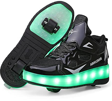 Junge Mädchen Schuhe Kinderschuhe mit Rollen LED Leuchtend Doppelrad schuheltraleicht Outdoor Schuhe 7 Farbe Farbwechsel Rädern Gymnastik Blinkend Sneaker