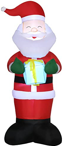 Outsunny Babbo Natale Gonfiabile 180cm con Regalo e Luci LED, Decorazione Natalizia da Esterno e Interno con Gonfiatore Incluso