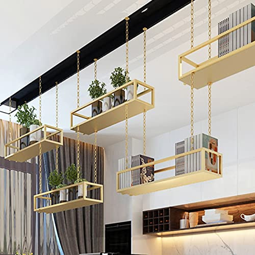 Ceiling Shelf Mounted Hanging Basket Floating Suspended Storage Shelving, Gold Decorations Display Shelves Flower Stand for Kitchen Bar Living Room, Wine Holder Pot Pan Rack ( Size : 140x25x15cm )