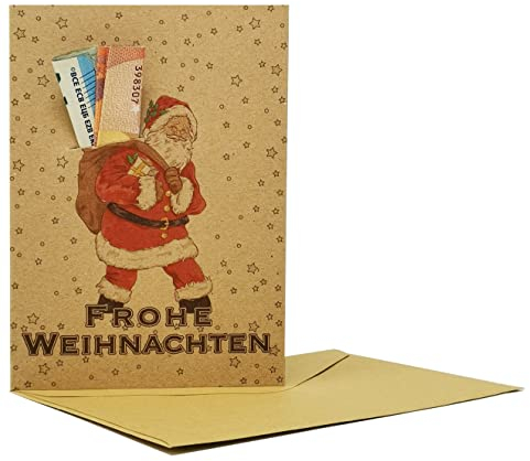 4 x Geldgeschenk Verpackung geldkarte Weihnachten - Der Weihnachtsmann mit einem Sack voller Geld