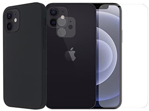 Visiodirect Protection intégrale Verre Trempé pour iPhone 12 Pro + Verre Trempé Caméra Arrière + Coque Souple Silicone Noire