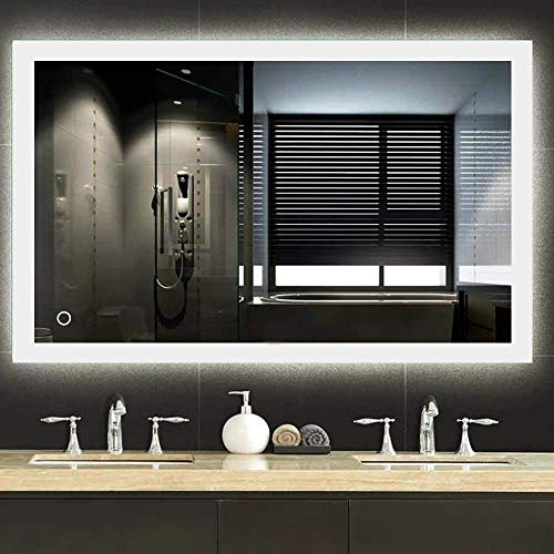 homewell Badspiegel groß Wandspiegel mit Beleuchtung LED BadSpiegel Wandspiegel Badezimmer Kaltweiß A++ 6500K IP67 Energieklasse mit Touch-Lichtschalters und Beschlagfrei (C:90 x 70 cm)